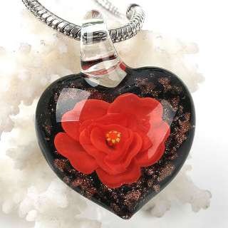 Gorgeous Lampwork Glass Red Flower Heart Pendant 1pc  