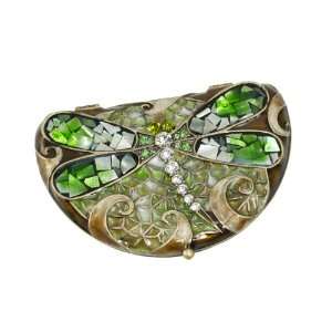  Mosaic Green Dragonfly Compact Mirror with Crystal Accents 