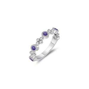 0.20 Cts Amethyst Five Stone Wedding Band in 14K White 
