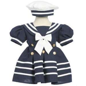  Girls Navy Sailor Dress with White Cap Size 18 Month 