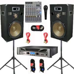   15 Speakers, Mixer, Mic, Stands and Cables DJ Set New CROWNPPB15SET5