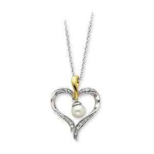  Sterling Silver & Gold plated Cultured Pearl 18 Heart 