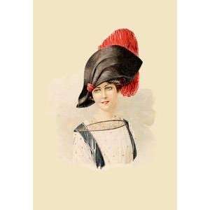   : Vintage Art Lady in the Red Feathered Cap   11808 3: Home & Kitchen