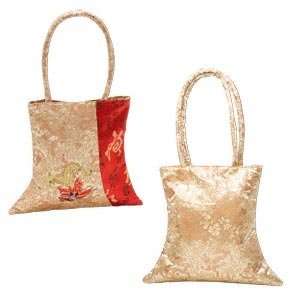  Handbag, 12300   Rayon, Red and Gold, Double Handles with 