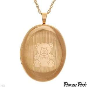  14kt Gold (gf) Teddy Bear Etched Locket 18 Necklace 