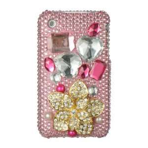  Iphone 3g / 3gs Full 3d Diamond Case Cover Hot Pink Golden 