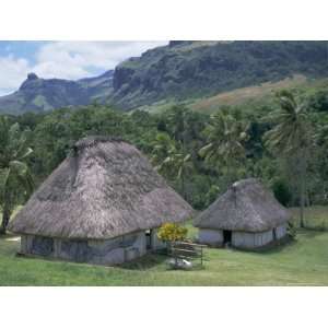Traditional Houses, Bures, in the Last Old Style Village, Fiji, South 