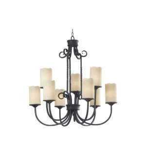 Kenroy Home 80489RBRZ Amadeaus Nine Light Chandelier with 4 Inch Amber 