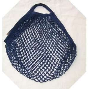  Cotton Linen String Mesh Shopping Bag   Navy Blue 
