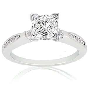  1.30 Princess Cut Diamond Engagement Ring 14K WHITE GOLD 