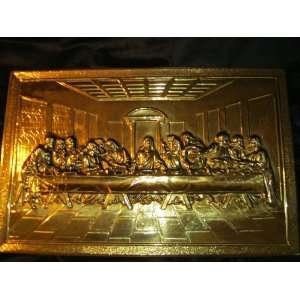 VINTAGE Elpec Hammered BRASS 3 D LAST SUPPER PLAQUE FEATURES JESUS 