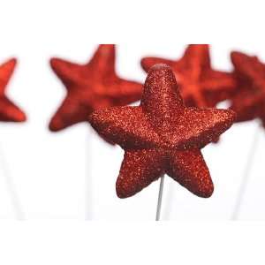  Package of 24 Red Glittery Dimensional Star Picks: Arts 
