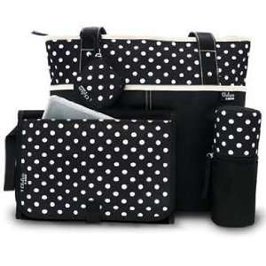  Chelsea and Main 5 Piece Diaper Tote Black and Cream Dots 