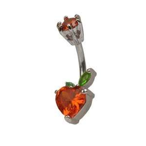   Cherry Heart Solitaire Cute Belly Button Navel Ring 14 Gauge: Jewelry