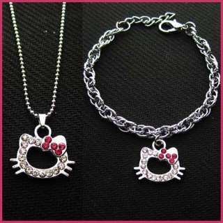 2012 Pop Cute HelloKitty Girl Kid Swarovski Bracelet Necklace Set Best 