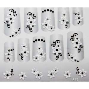   Nail art 3D nail decals nail stickers black vine and white flowers