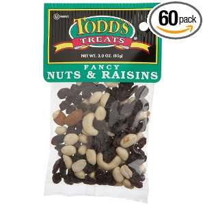 Todds Incorporated Fancy Nuts & Raisins, 3 Ounce Bags (Pack of 60 