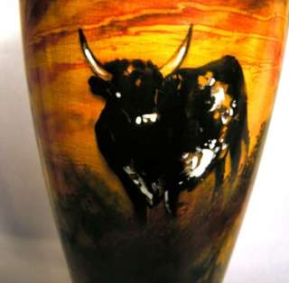 Large Antique Glazed English Vase Cattle Signed  
