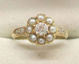 Fabulous Victorian Antique 18ct Gold Diamond & Seed Pearl Ring  