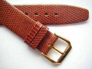 Brown lizard print thin leather watch band 18 mm plated  