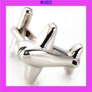 NEW SILVER TONE PLANE SHAPED AIRPLANE CUFF LINKS #083  
