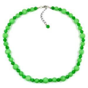    Necklace, Flower Bead, Green, Silver Coloured 45cm DE NO Jewelry