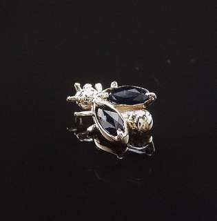 ADORABLE ESTATE 14K YELLOW GOLD NATURAL SAPPHIRE BUG FLY PENDANT CHARM 