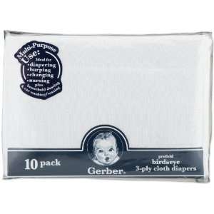  Gerber 10 Count Prefold Gauze Cloth Diapers, White Baby
