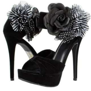  Yasmine10 Fabric Side Flower Platform Heels BLACK Shoes