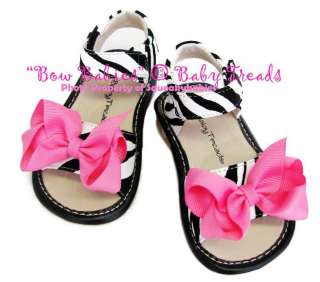 Squeaky Shoes Toddler Sandal ZEBRA PRINT ADD A BOW with Hot Pink Bows 