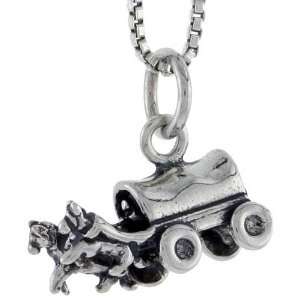 925 Sterling Silver Horse Drawn Carriage Pendant (w/ 18 Silver Chain 