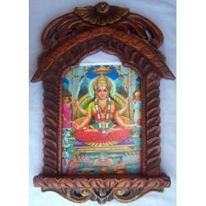Villager worshiping Godess Laxmi Poster Painting in wood craft frame 