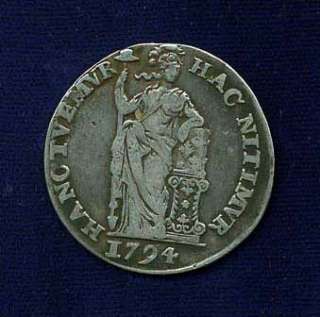 NETHERLANDS HOLLAND 1794 1 GULDEN SILVER COIN, VF+  