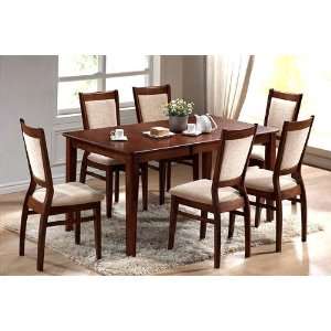  7pcs Audley Brown Finish Dining Table and Chairs Set: Home 