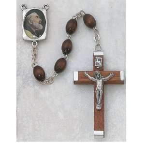  5X7MM BEADS BROWN WOOD ST. PIO WITH DEPICTIONS OF MARY OUR 