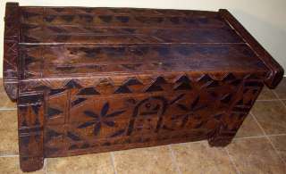   hand carved wood pegged trunk chest 18th century 1600 1700 ?  