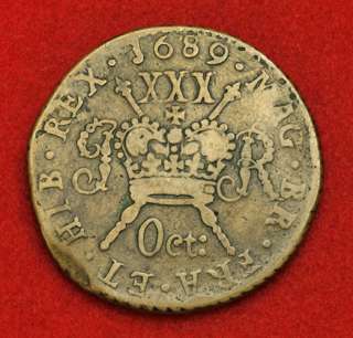 1689, Ireland, James II. Civil War Gunmoney ½ Crown. Rare  