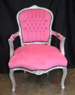 Shocking Pink French Arm Chair Seat Silver Gilt  