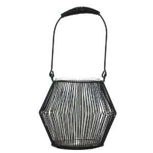  Metal lantern with inserted glass cylinder 7 1/4H x 7 1/4 