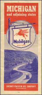 1940 MOBILGAS Road Map MICHIGAN Detroit Lansing Saginaw  