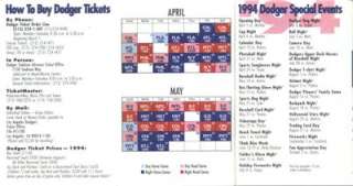 Los Angeles Dodgers 1994 Vintage Pocket Schedule  