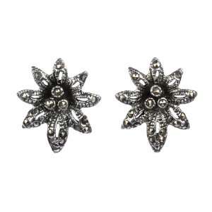  Sterling Silver Marcasite Sunflower Earrings: Jewelry