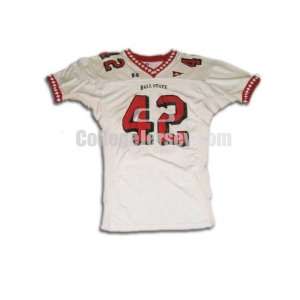  White No. 42 Game Used Ball State Russell Football Jersey 