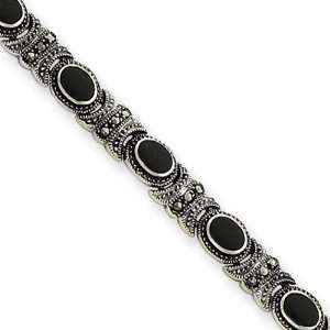  Sterling Silver Marcasite and Onyx Bracelet: Jewelry