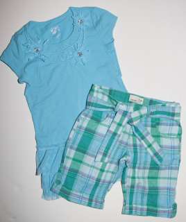 JUSTICE/OLD NAVY   Blue Short Sleeve Tunic & Old Navy Plaid Shorts 