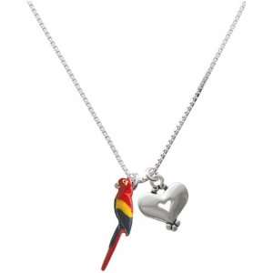  3 D Enamel Parrot and Silver Heart Charm Necklace Jewelry