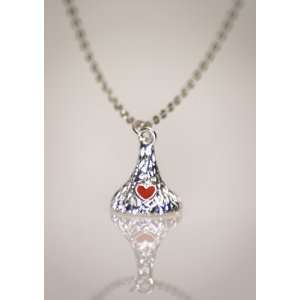  9204   Hershey   Silver Plated Red Heart Kiss Pendent 