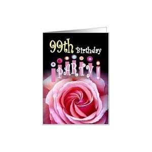  99th Birthday Invitation with Rose and Crown of Candles 