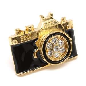 Unique Bidel Black Epoxy Camera Fashion Ring with Ice Crystal Accents 