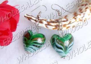 14Pairs Charms Heart Lampwork Glass Bead Earrings FREE  